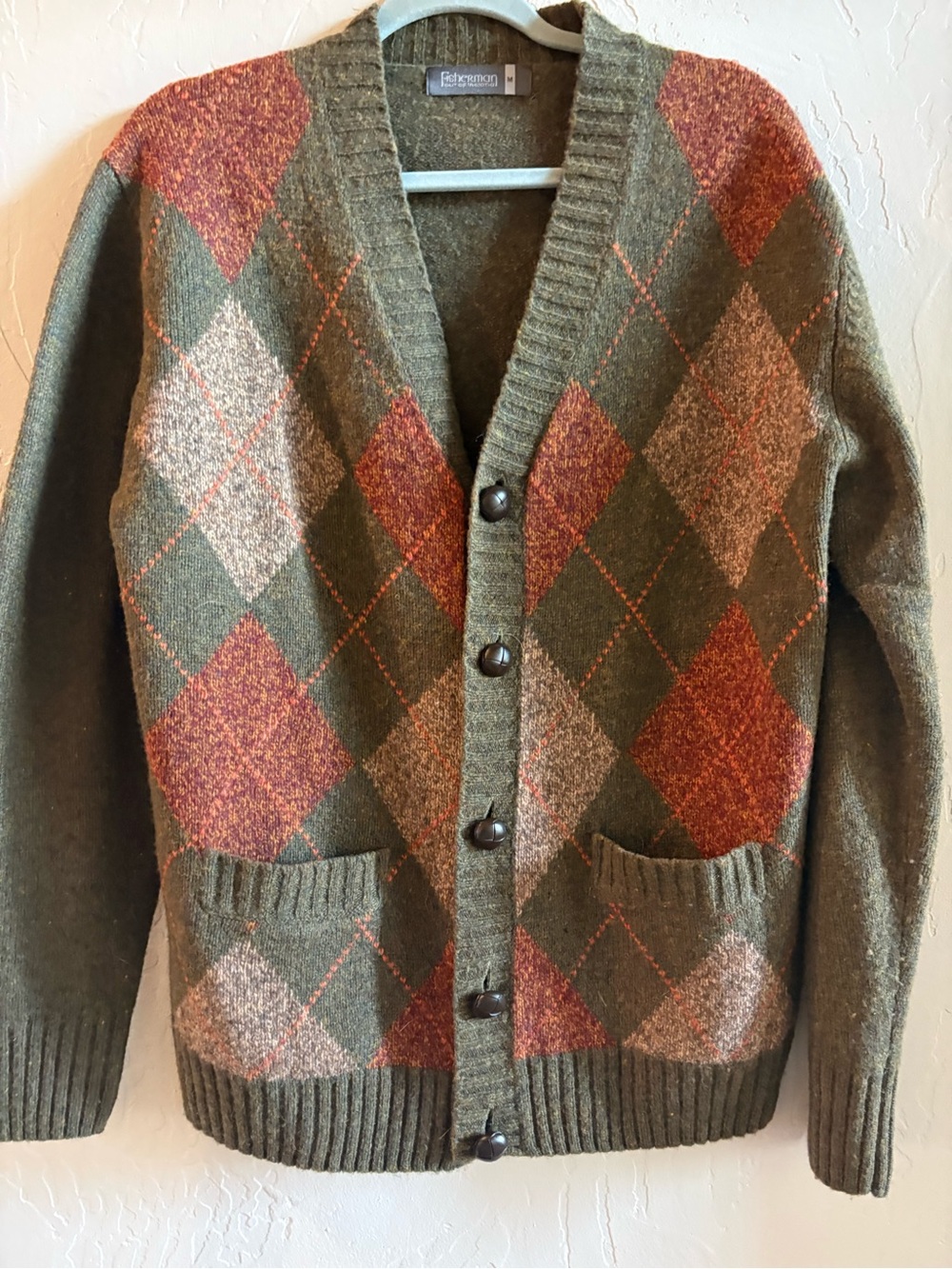 Fisherman out of Ireland Olive 100% Wool Button-Front Cardigan